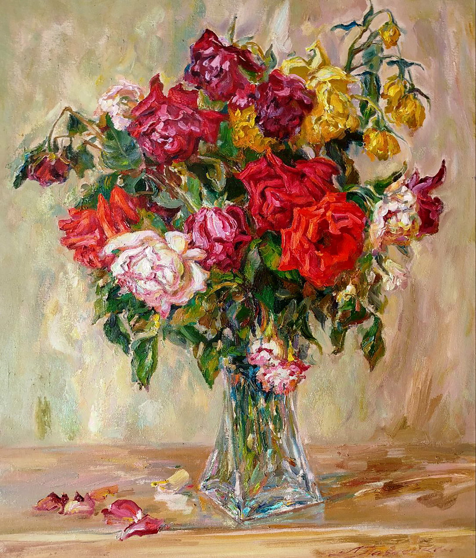 Oil painting Roses Leonid Pavlenko: Title: Oil painting Roses Leonid Pavlenko Description: 126PAVL Painter: Leonid Pavlenko Size: 60x70 cm/23.62x27.55 inches Components: oil, canvas Original painting CONDITION: excellent ARTIST: Born
