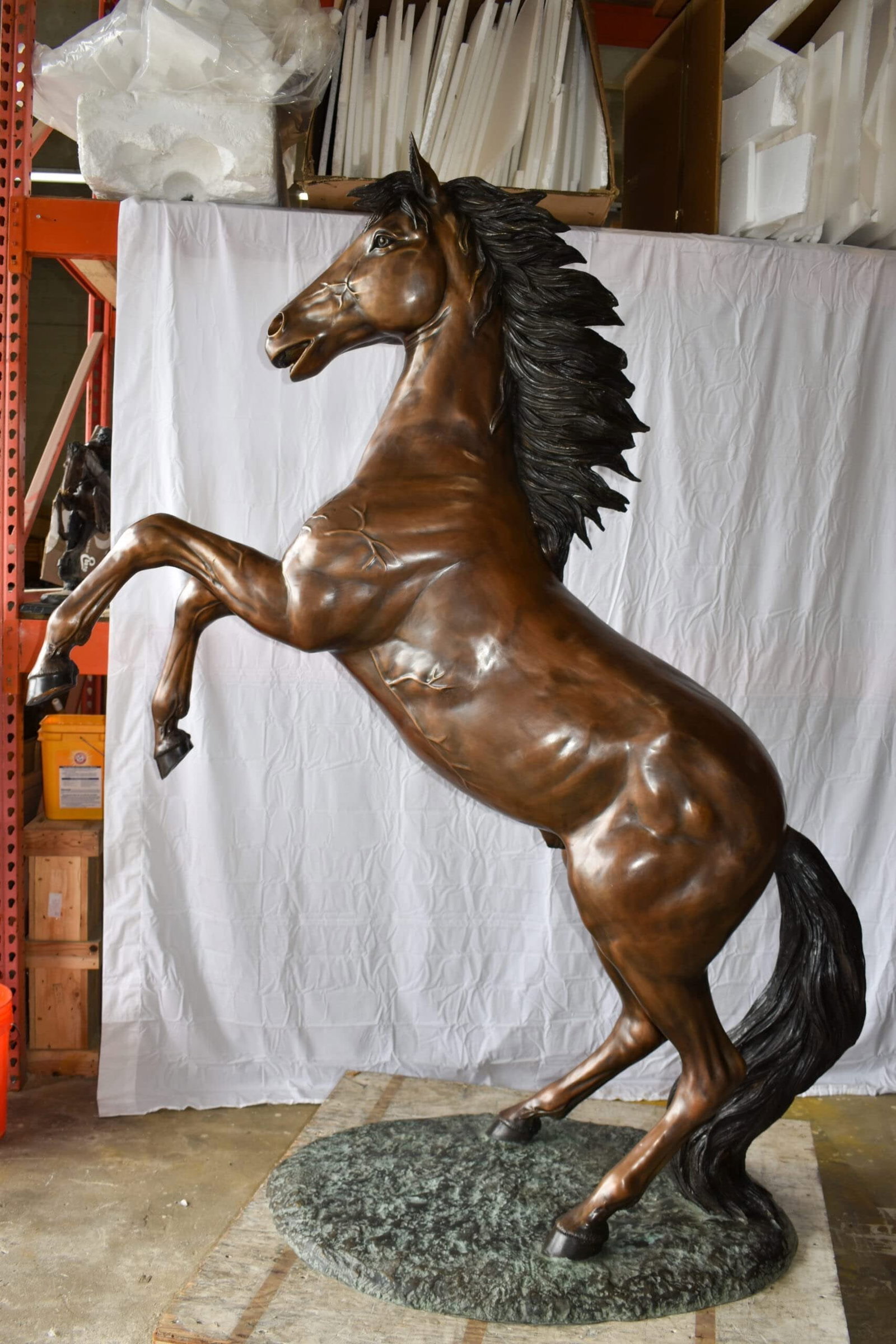 Life Size Rearing Horse Bronze Statue - Graceful Home Decor Sculpture, 72"L x 34"W x 88"H - 10