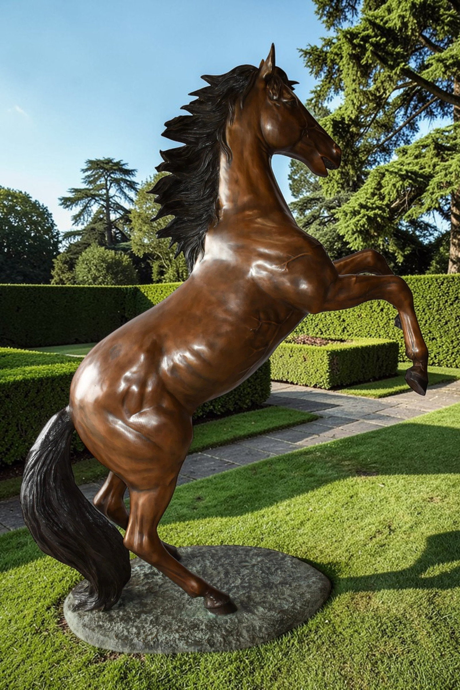 Life Size Rearing Horse Bronze Statue - Graceful Home Decor Sculpture, 72"L x 34"W x 88"H - 2