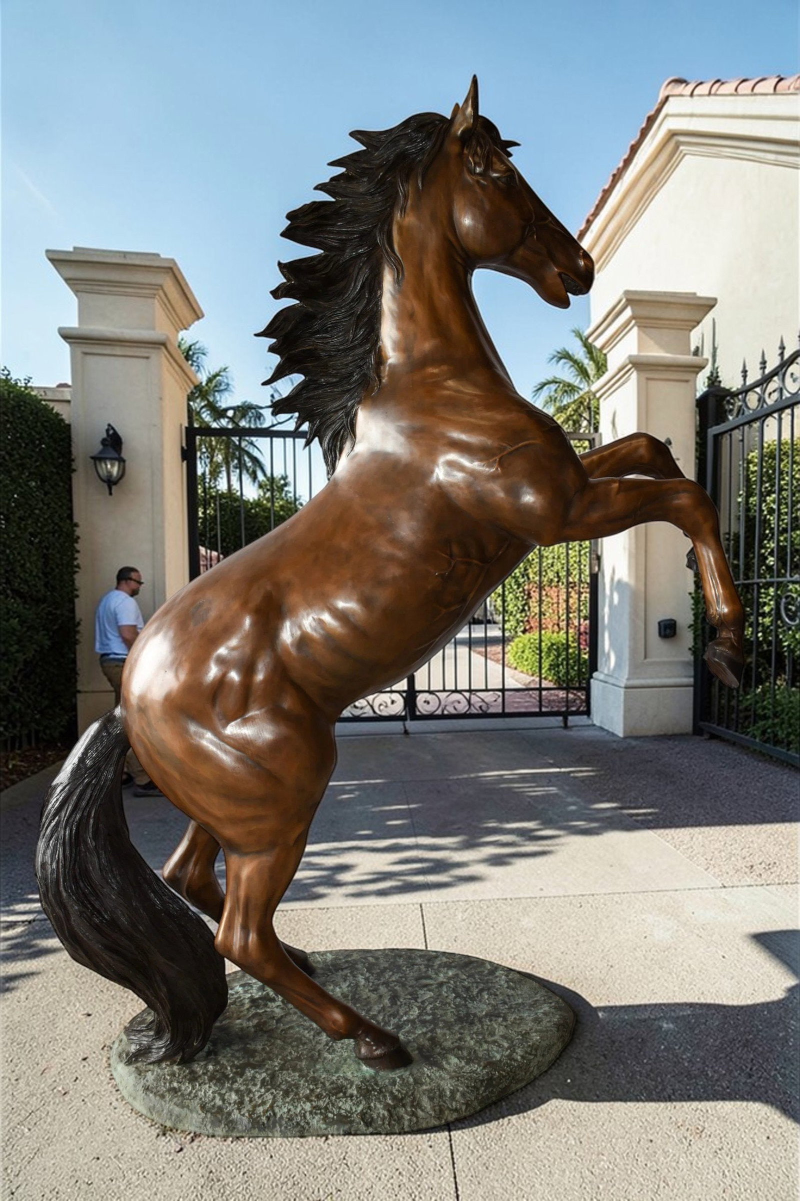 Life Size Rearing Horse Bronze Statue - Graceful Home Decor Sculpture, 72"L x 34"W x 88"H - 3
