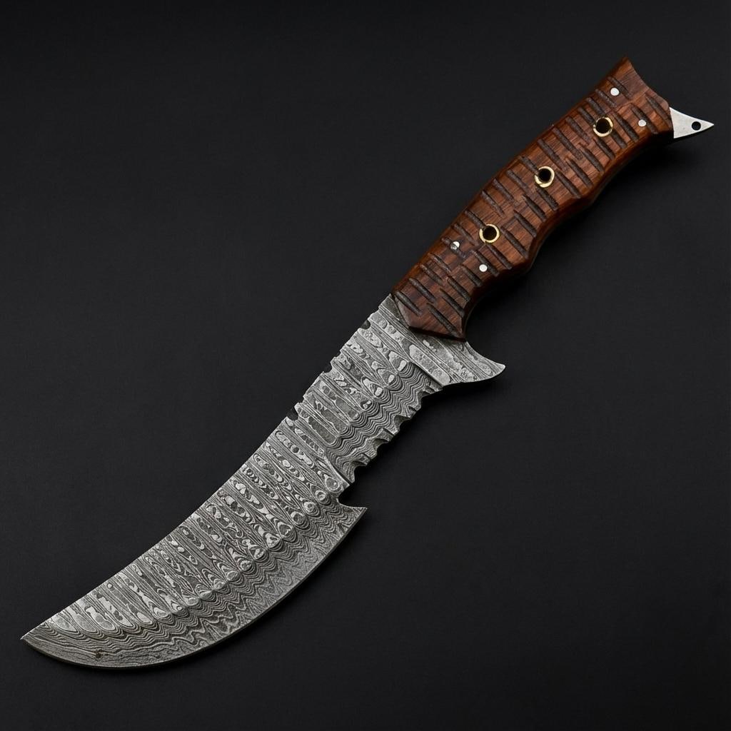 Hand Forged Damascus Steel Hunting Knife 12" Skinner Blade Wood Handle and Sheath (1 of 2)