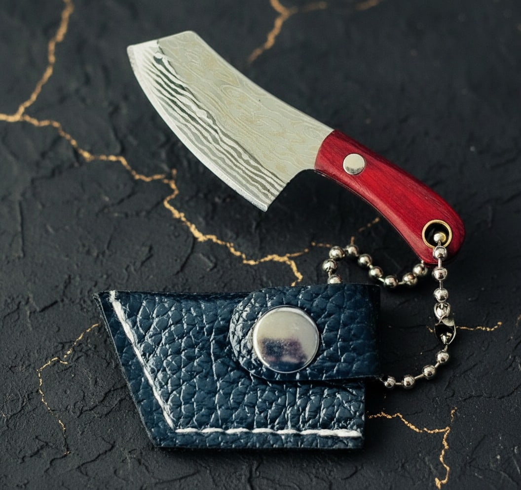 Miniature Steel Cleaver Keychain Necklace Wood Handle Butcher Knife Charm (1 of 6)