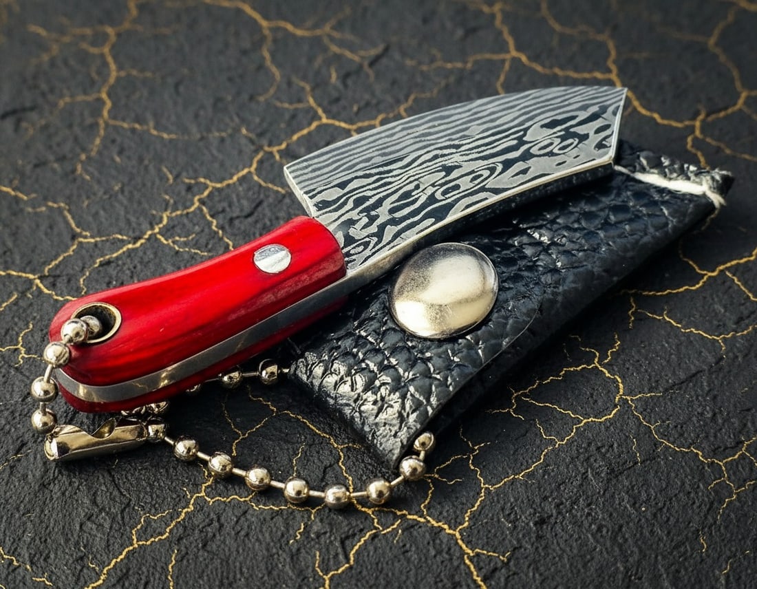 Miniature Steel Cleaver Keychain Necklace Wood Handle Butcher Knife Charm - 2