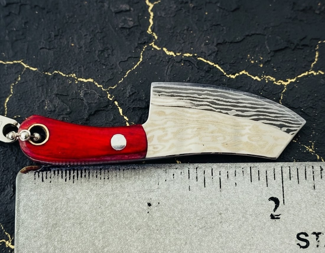 Miniature Steel Cleaver Keychain Necklace Wood Handle Butcher Knife Charm - 4