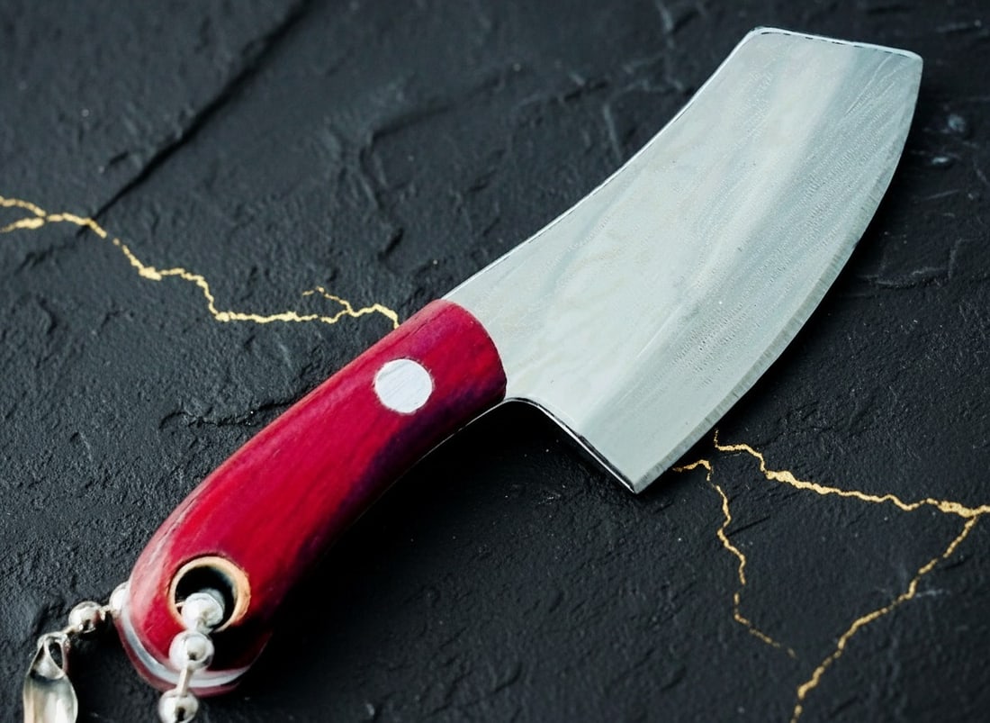 Miniature Steel Cleaver Keychain Necklace Wood Handle Butcher Knife Charm - 6