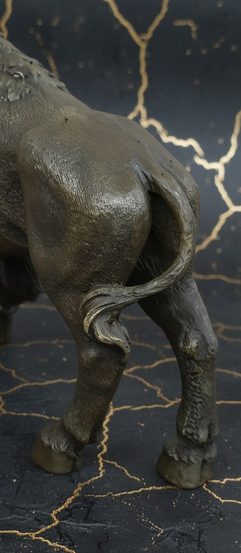 Western Bronze American Bison Bull Sculpture Animal Figurine Decor Art - 4