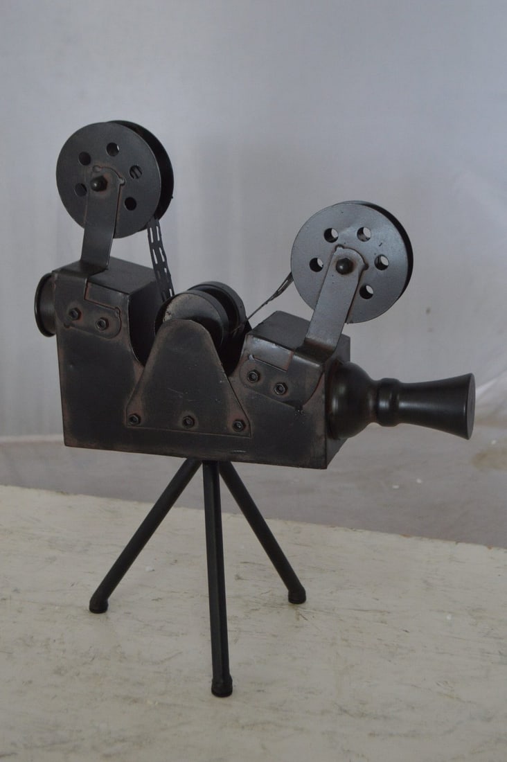 Movie Reel Abstract Metal Statue on tripod - Size: 12"L x 6"W x 15"H. - 12