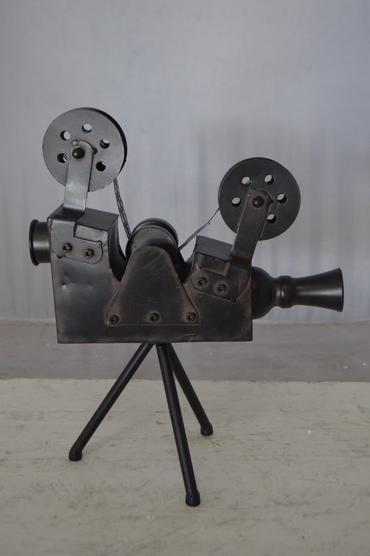Movie Reel Abstract Metal Statue on tripod - Size: 12"L x 6"W x 15"H. - 3