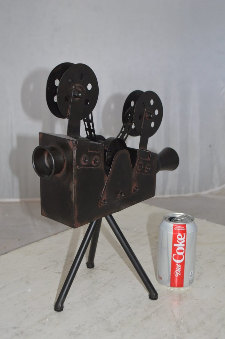 Movie Reel Abstract Metal Statue on tripod - Size: 12"L x 6"W x 15"H. - 5