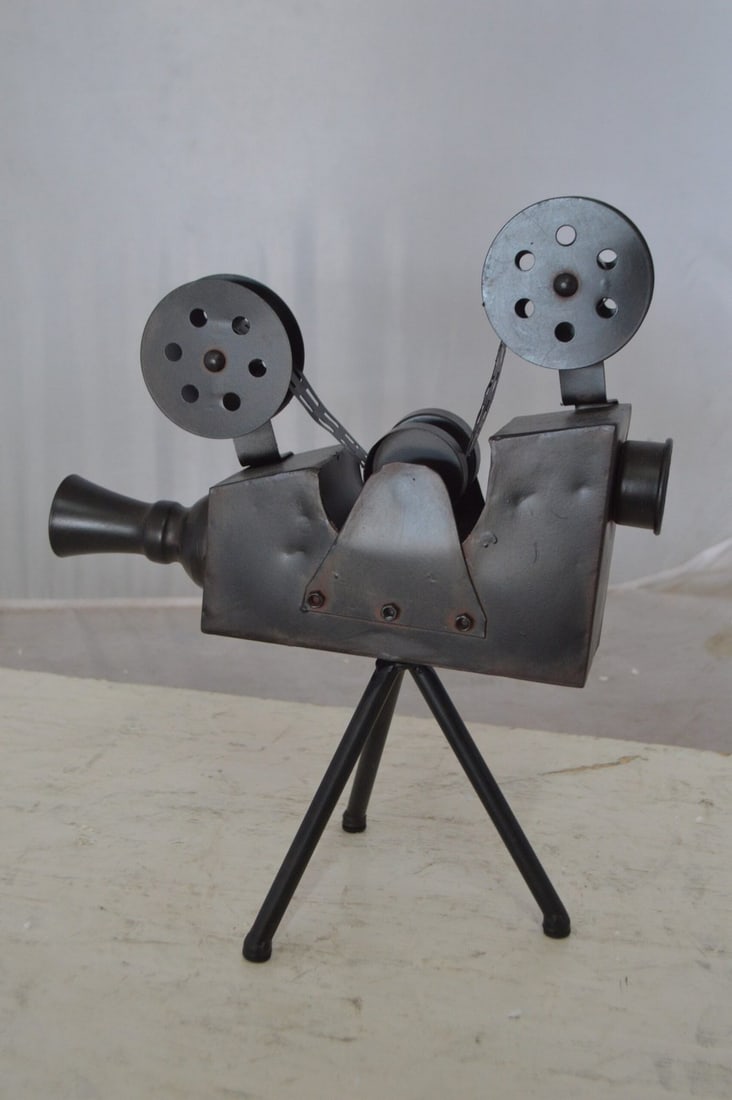 Movie Reel Abstract Metal Statue on tripod - Size: 12"L x 6"W x 15"H. - 8