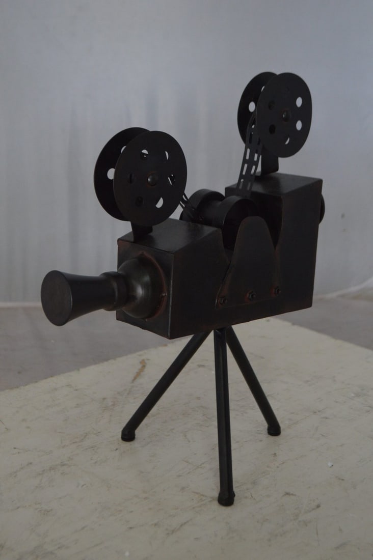 Movie Reel Abstract Metal Statue on tripod - Size: 12"L x 6"W x 15"H. - 9