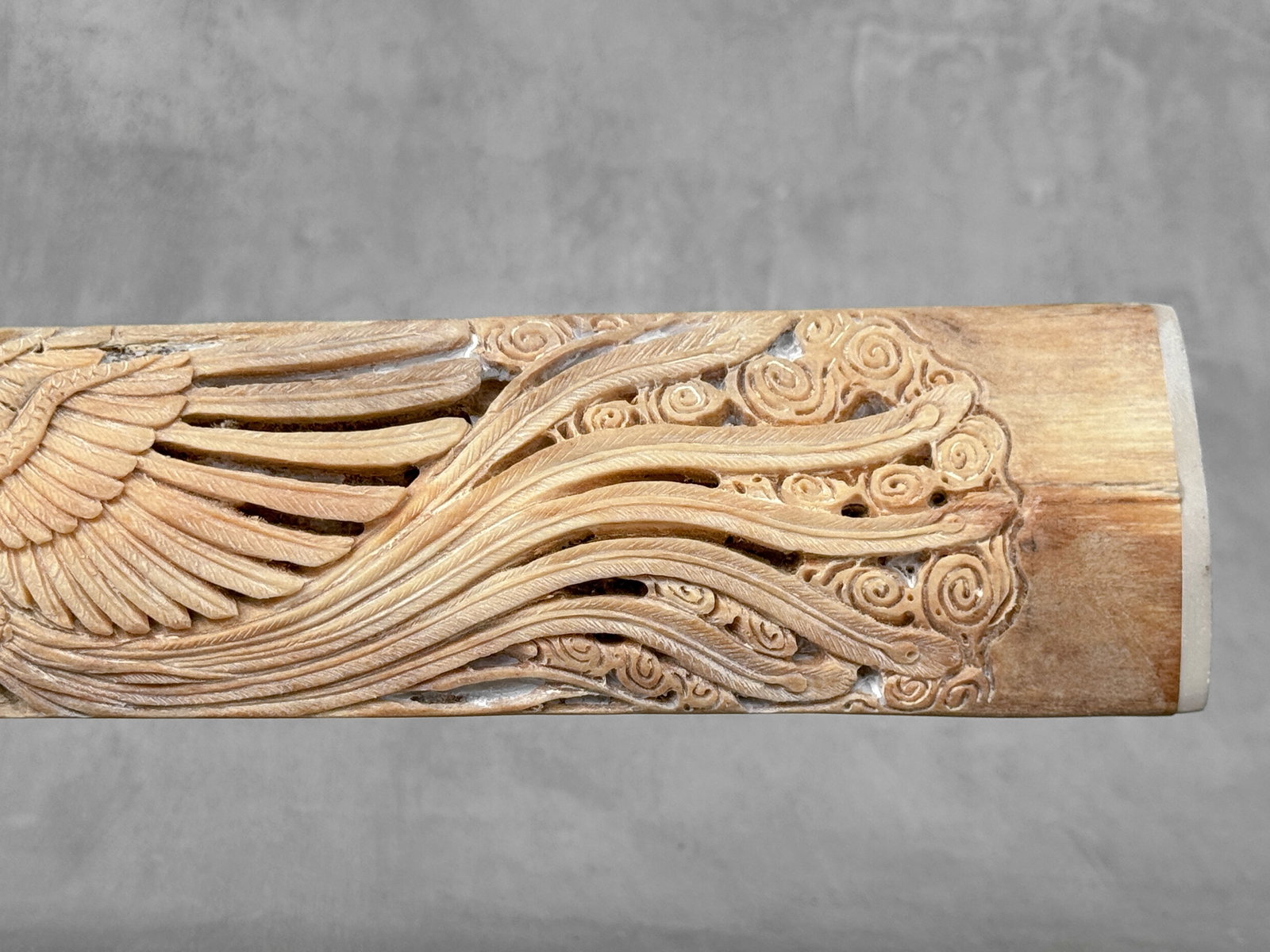 Impressive engraved swordfish rostrum - Dragon Phoenix motif - 9