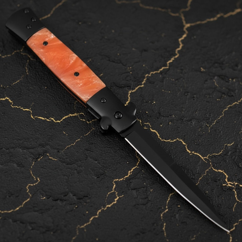Assisted Opening Folding Knife Pearlescent Orange Handle Legal Carry EDC (1 of 4)
