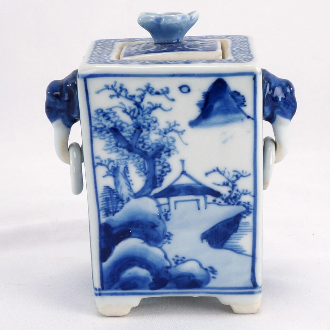 Small Square Japanese Incense Vessel/Censer: Title:Small Square Japanese Incense Vessel/Censer Size:3 3/8 in (8.4 cm) wide x 2 ¼ in (5.7 cm) deep x 3 ¾ in (9.5 cm) tall. Description:A small rectangular vessel used with incense.
