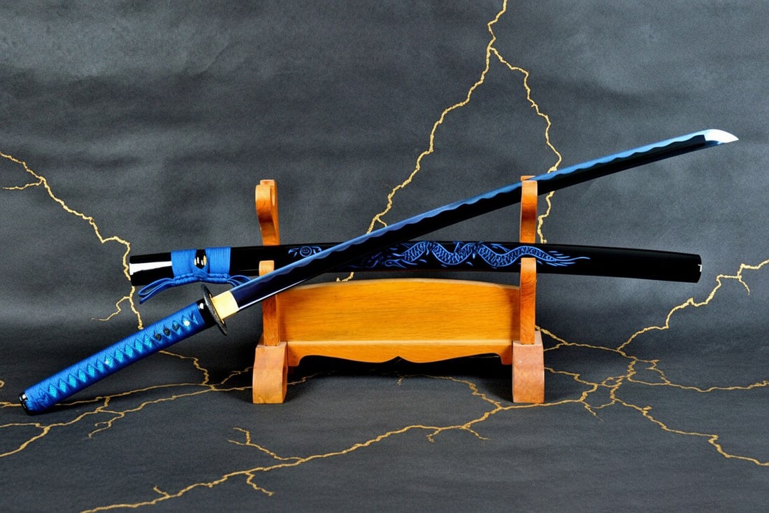 1095 Carbon Steel Japanese Samurai Katana Hand-Forged Full Tang Blue Blade - 10