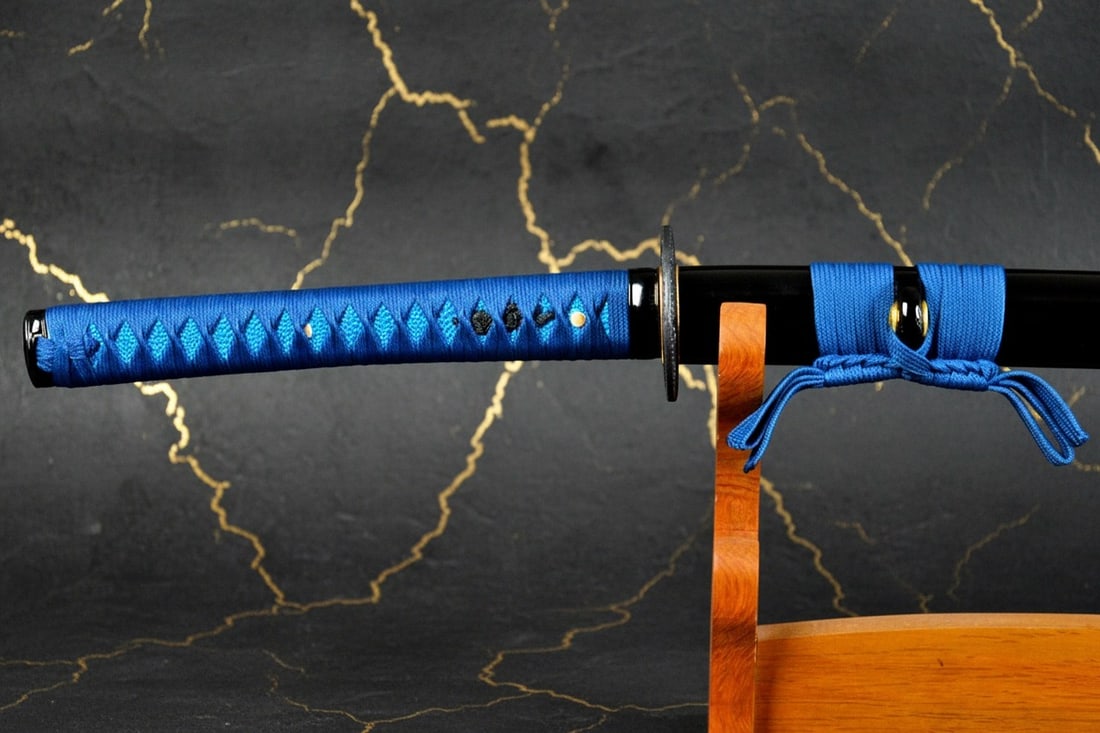 1095 Carbon Steel Japanese Samurai Katana Hand-Forged Full Tang Blue Blade - 12