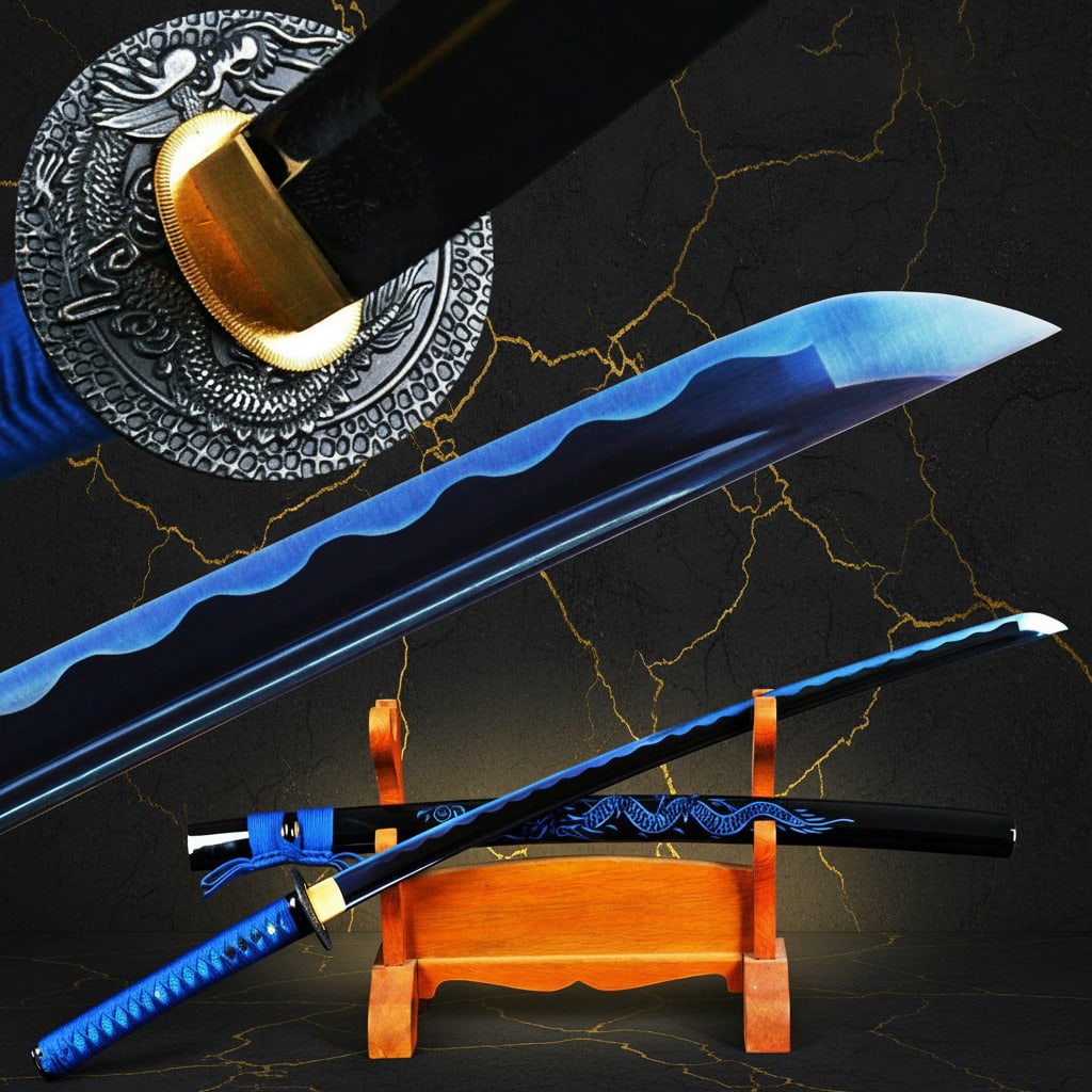 1095 Carbon Steel Japanese Samurai Katana Hand-Forged Full Tang Blue Blade (1 of 13)