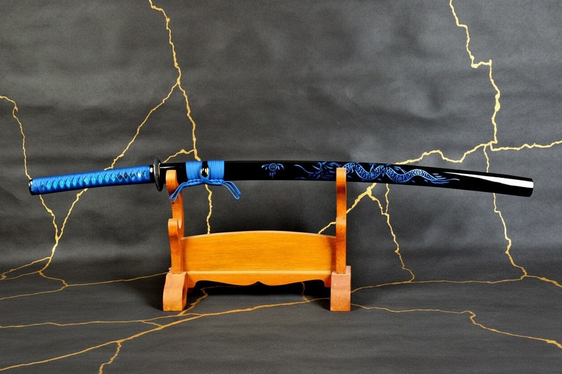 1095 Carbon Steel Japanese Samurai Katana Hand-Forged Full Tang Blue Blade - 2