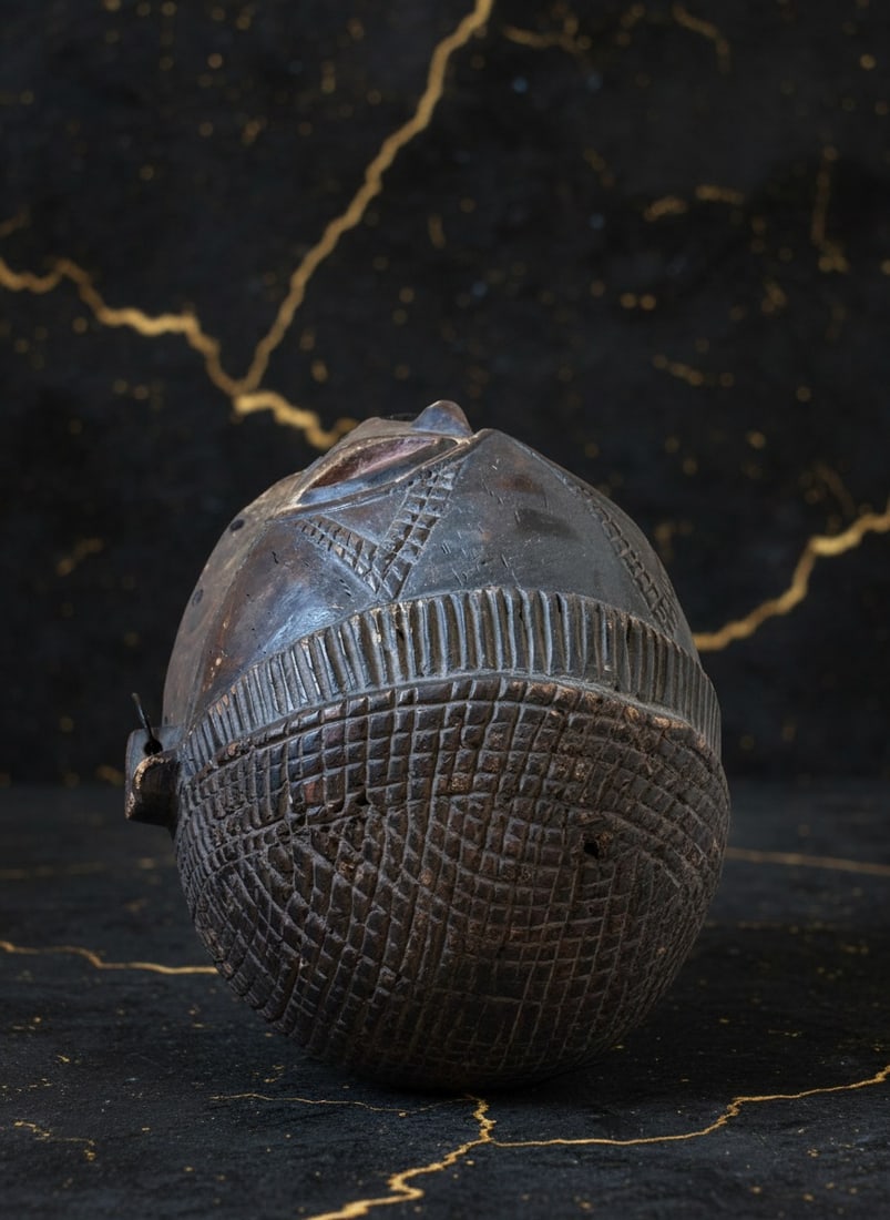11.5" Hand-Carved Wooden Tribal Helmet Mask from Africa with Display Stand - 6