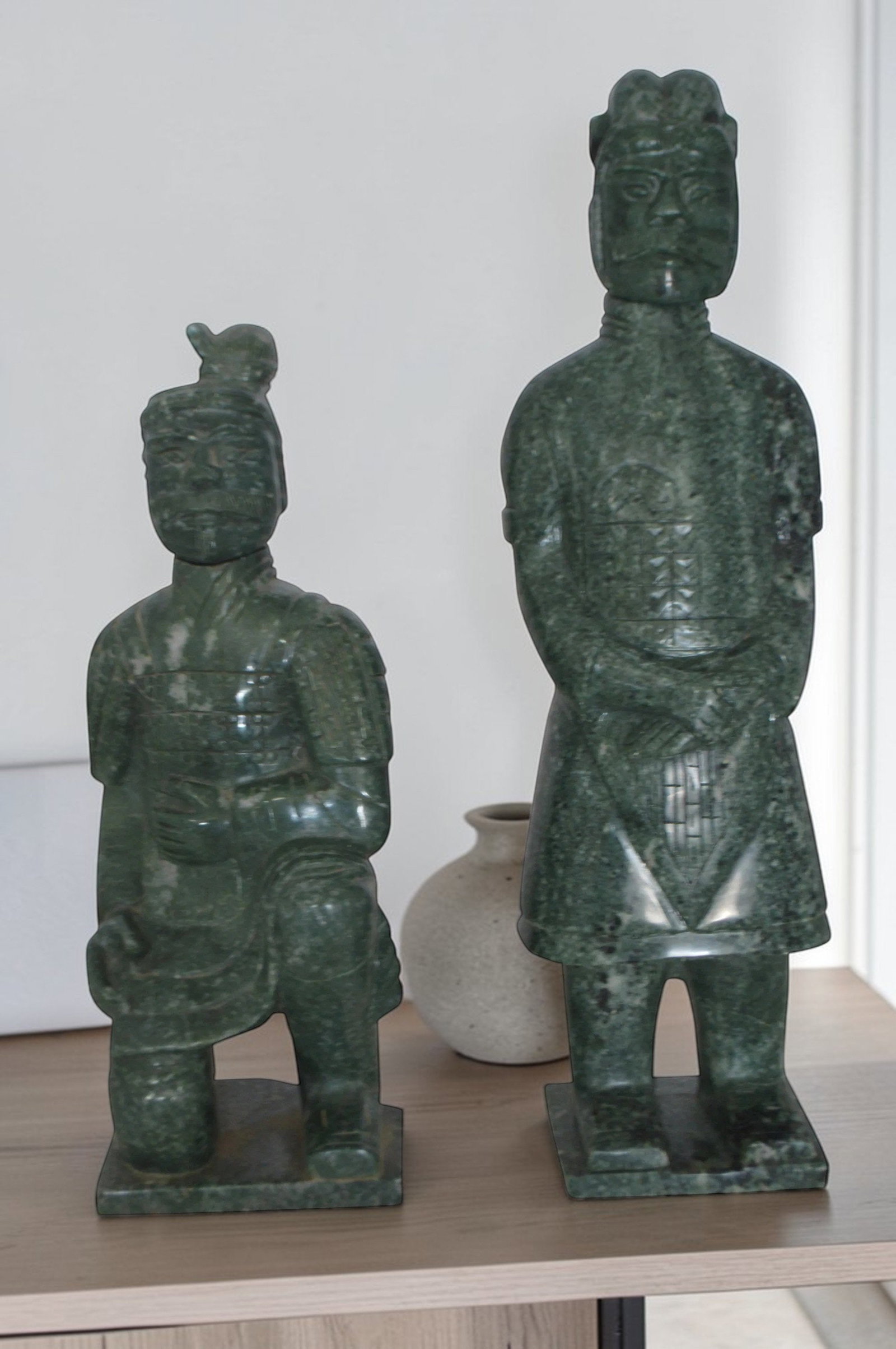 Pair of Japanese Warriors Made of Jade - Size: 6"L x 5"W x 17"H - 3