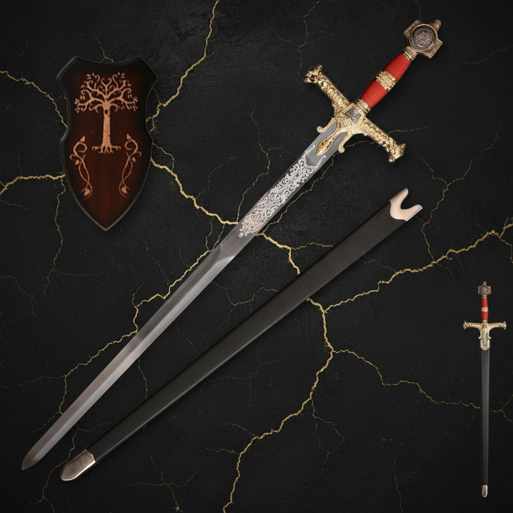 48.8in Medieval Knight Arming Sword Real Metal Blade Classic Red Collection (1 of 4)