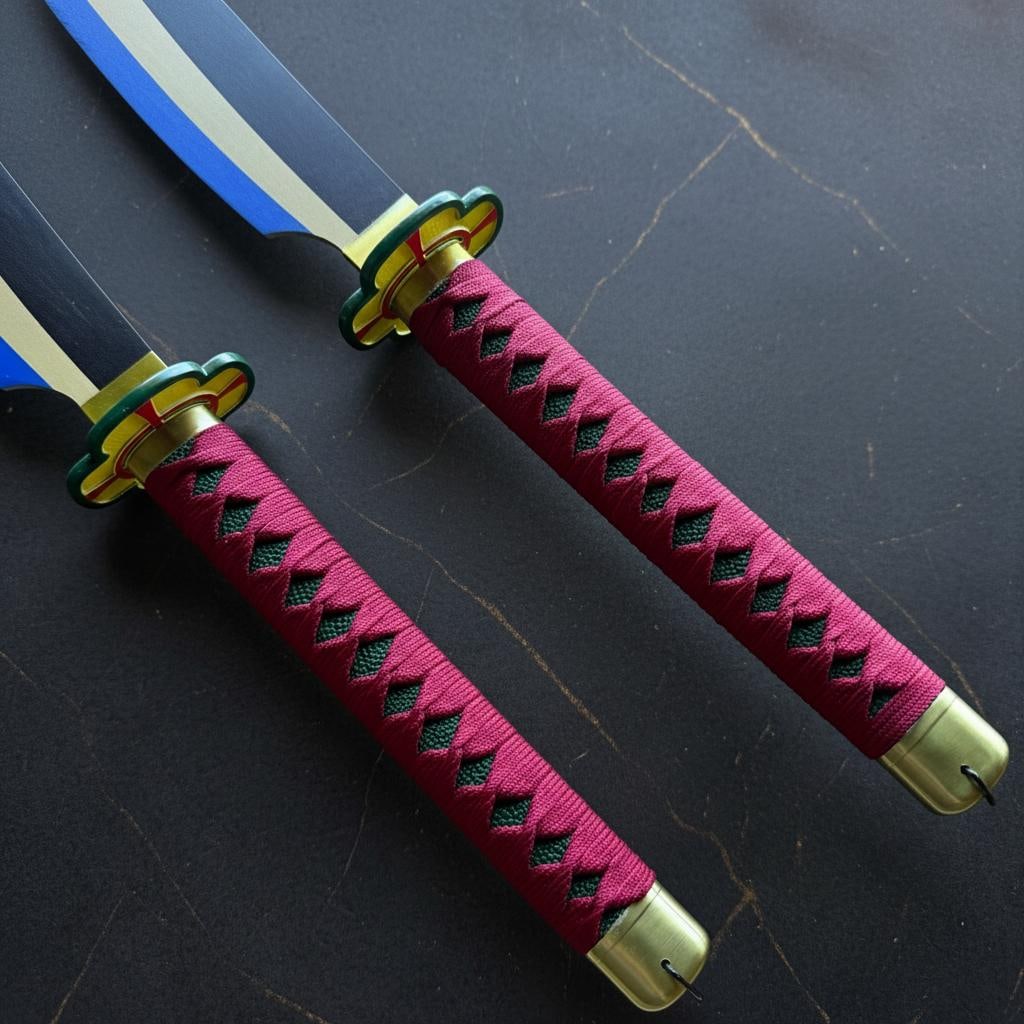 Tengen Uzui Nichirin Swords Proplica Demon Slayer 2PC Twin Steel Blade Set - 4