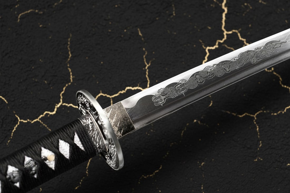 Hand Forged Carbon Steel Katana Sharp Dragon Engraved Full Tang Samurai Blade - 6