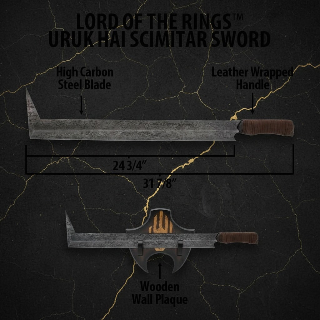 Fantasy Uruk-Hai Scimitar Blade Metal LOTR Replica Battle Sword Movie Prop - 2