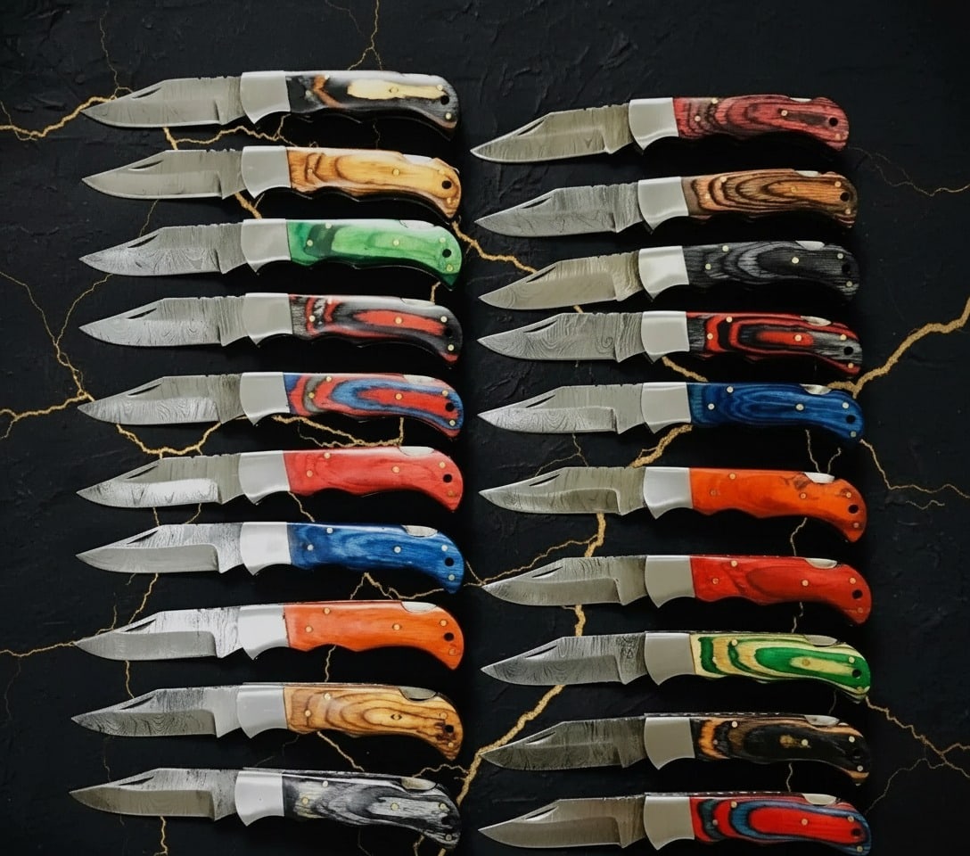 20 Piece Damascus Steel Folding Pocket Knife Assortment Artisan Handcrafted (1 of 6)