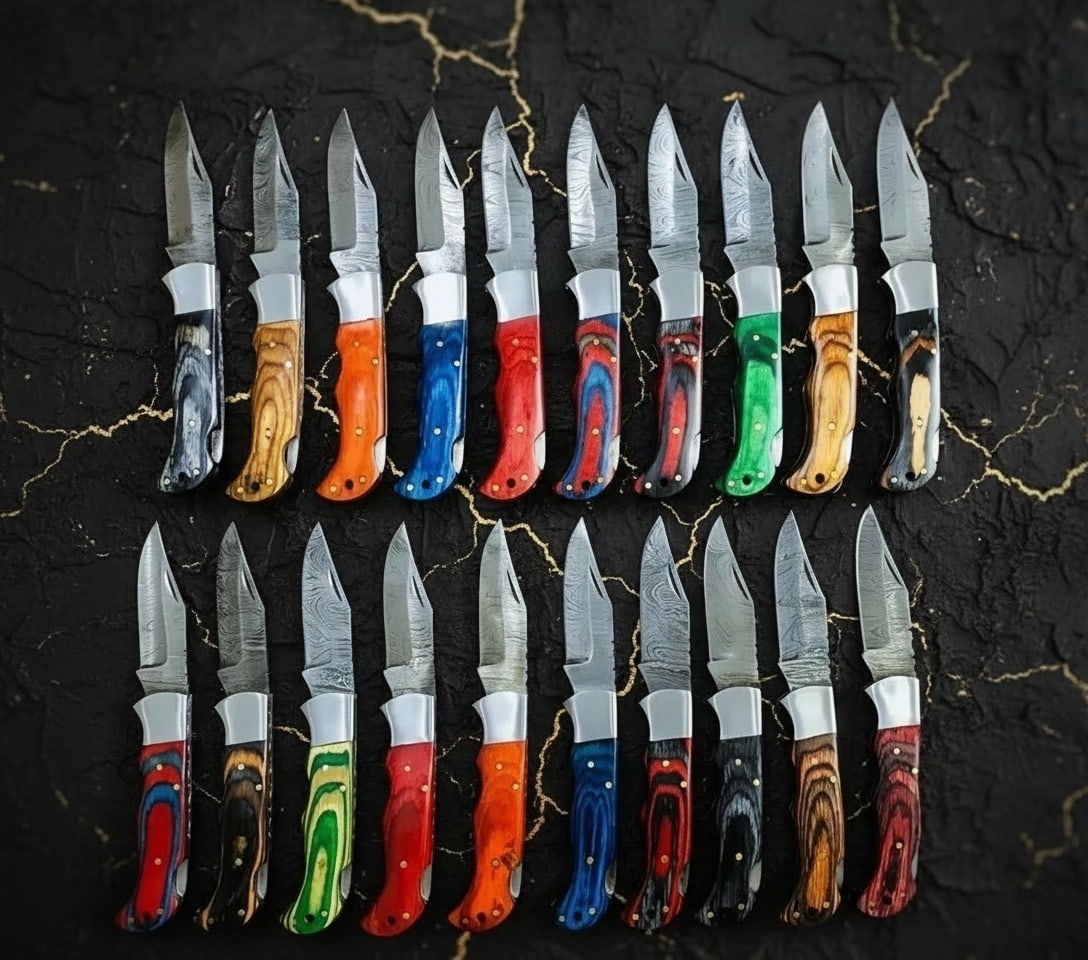 20 Piece Damascus Steel Folding Pocket Knife Assortment Artisan Handcrafted - 4