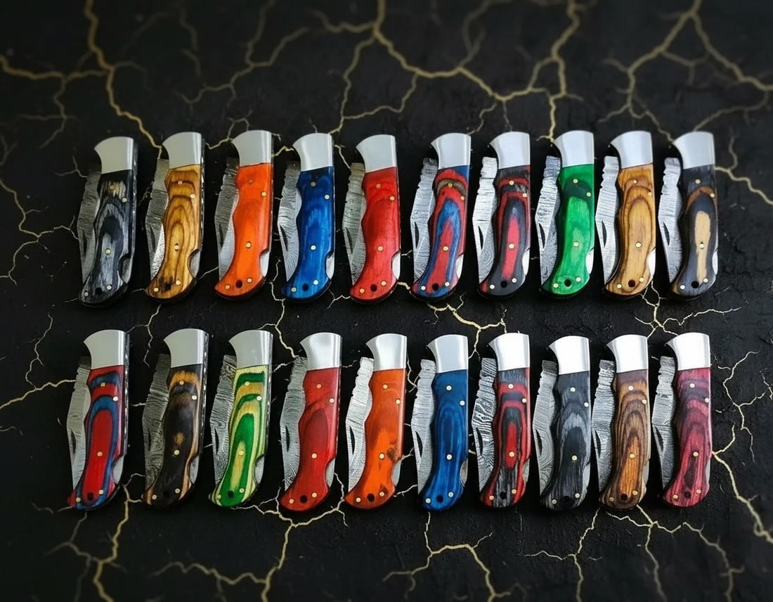 20 Piece Damascus Steel Folding Pocket Knife Assortment Artisan Handcrafted - 6