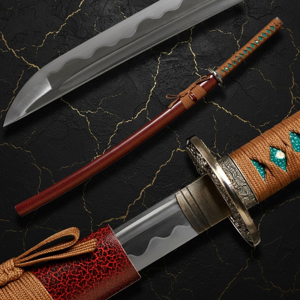 Sharp Full Tang Samurai Katana Hand Forged Carbon Steel Japanese Blade: Title:Sharp Full Tang Samurai Katana Hand Forged Carbon Steel Japanese Blade Description:This professional, hand-forged katana is crafted from 1095 high carbon steel, making it a fully functional and 