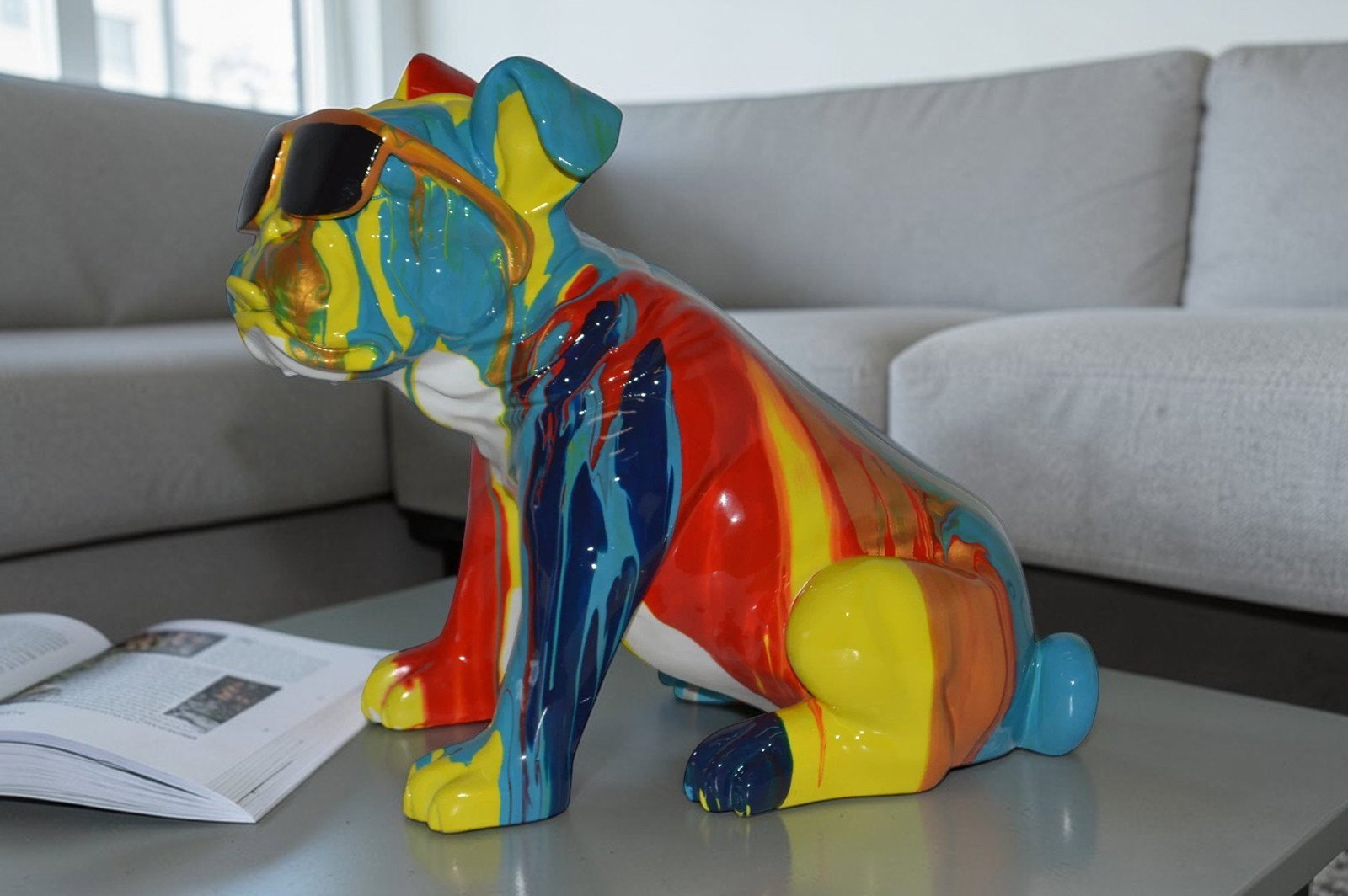 Modern art Bulldog with Sunglasses Resin Statue - Size: 16"L x 9"W x 14"H. - 2