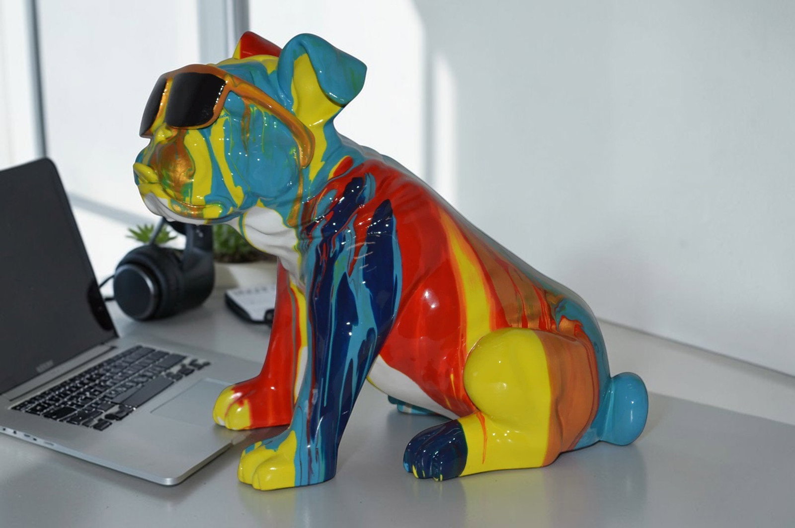 Modern art Bulldog with Sunglasses Resin Statue - Size: 16"L x 9"W x 14"H. - 3
