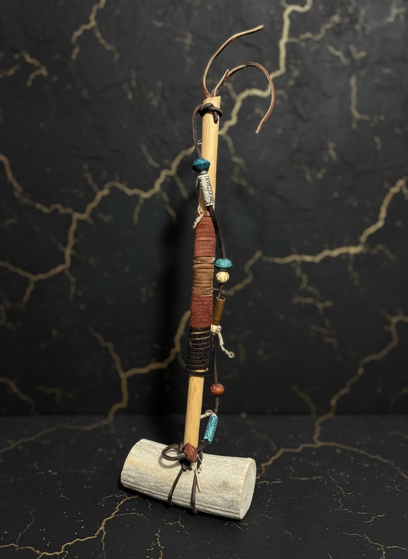15" Handcrafted Stone Tribal Tomahawk Decorative Indian Ceremonial Club: Title:15" Handcrafted Stone Tribal Tomahawk Decorative Indian Ceremonial Club Description:This lovely piece is in very good overall condition with some light signs of wear. Please refer to the include