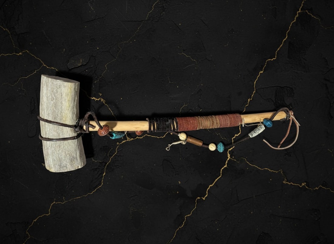 15" Handcrafted Stone Tribal Tomahawk Decorative Indian Ceremonial Club - 2