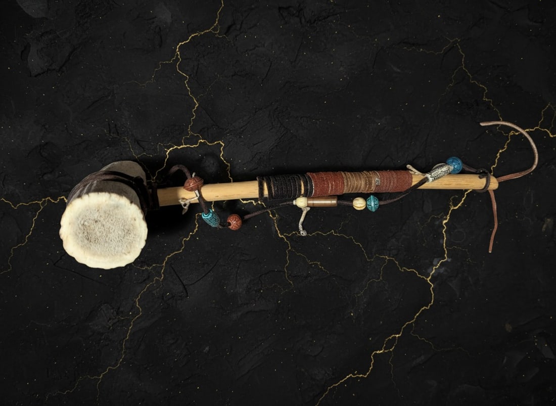 15" Handcrafted Stone Tribal Tomahawk Decorative Indian Ceremonial Club - 4