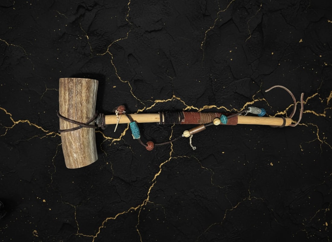 15" Handcrafted Stone Tribal Tomahawk Decorative Indian Ceremonial Club - 5