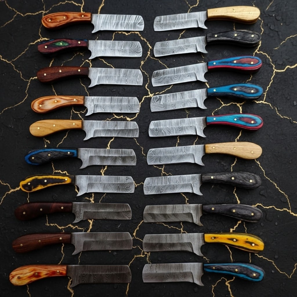 20pc Damascus Steel 6" Hunting Bull Cutter Knife Set Hand Forged W/ Sheaths (1 of 3)