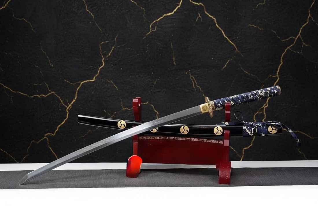 Hand-Forged T10 Steel Katana Clay Tempered Full Tang Samurai Blade Brass - 9