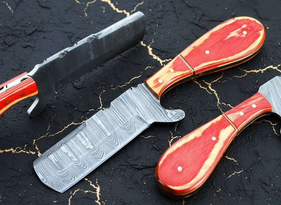 Hand-Forged 8" Damascus Steel Skinner Hunting Knife Custom Patterned Blade: Title:Hand-Forged 8" Damascus Steel Skinner Hunting Knife Custom Patterned Blade Description:This custom hand-forged Damascus steel knife is designed for hunting, camping, and survival applications.