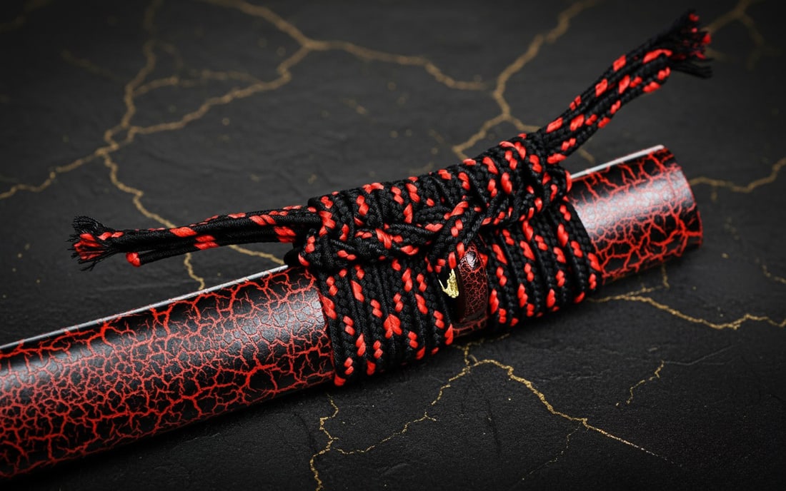 Hand-Forged Damascus 1095 Steel Samurai Katana Sharp Red and Blue Blade - 11