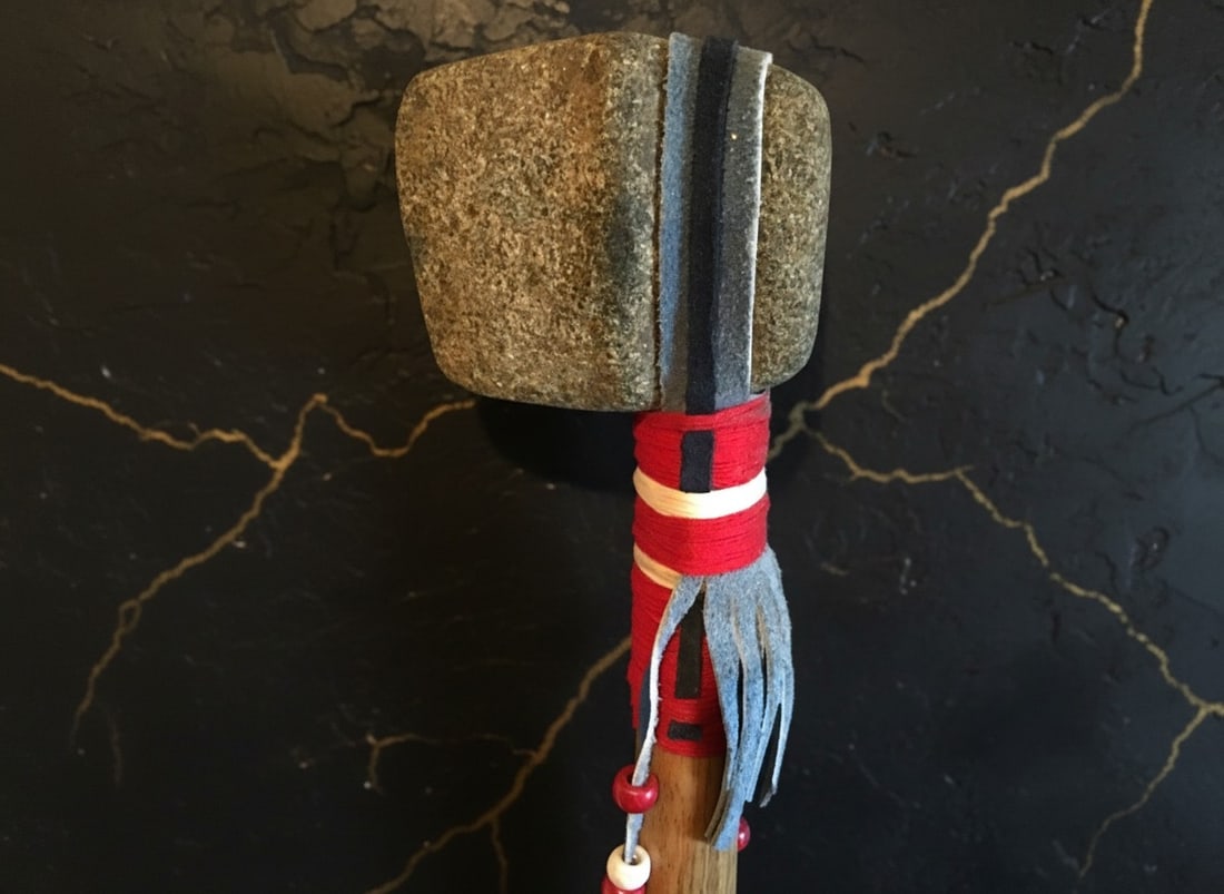 Handmade Vintage Native American Stone Head War Club Tomahawk Folk Art - 3