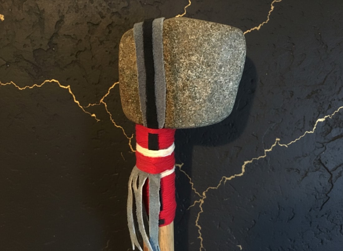 Handmade Vintage Native American Stone Head War Club Tomahawk Folk Art - 4