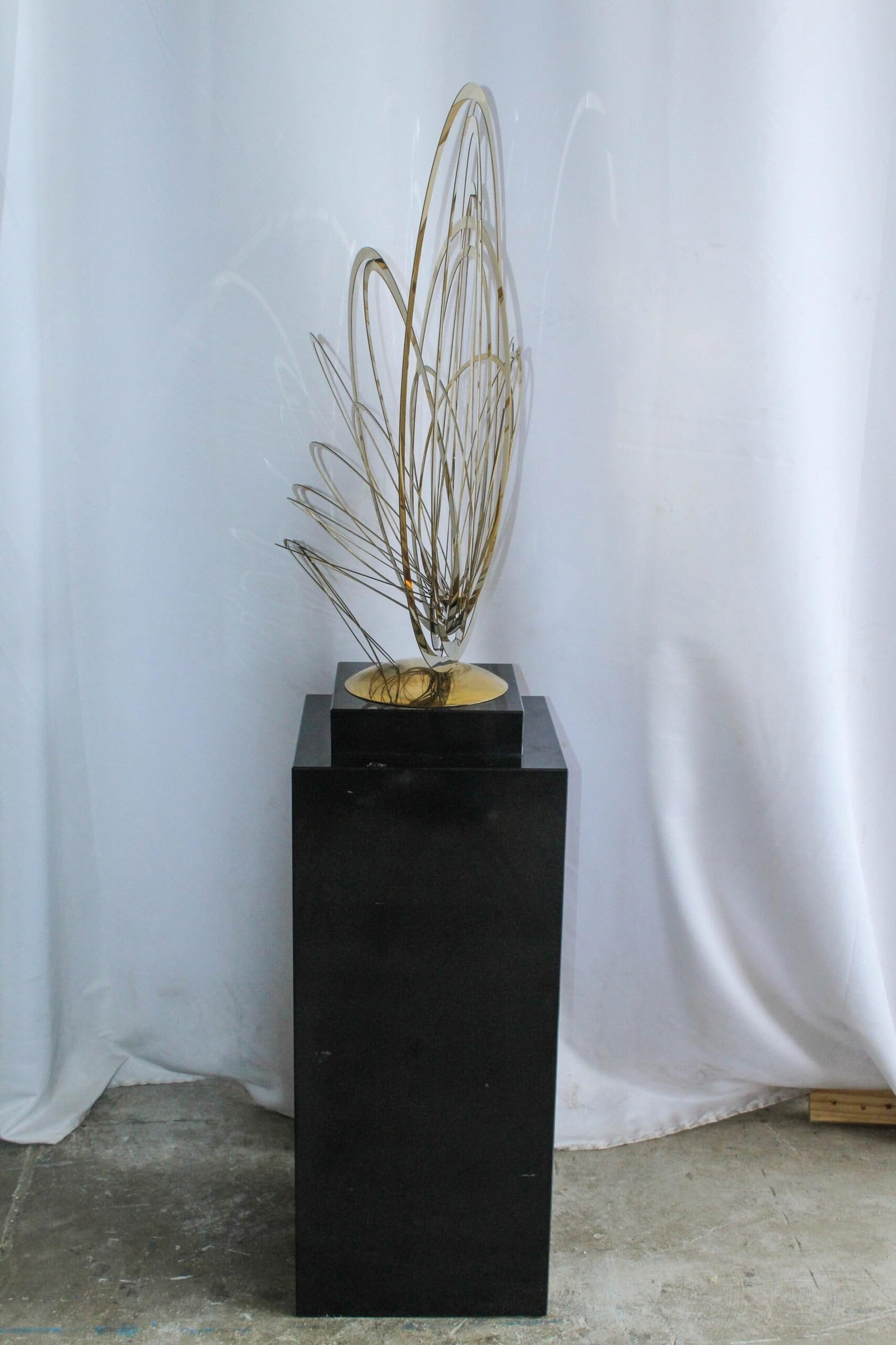 Modern Abstract Brass Sculpture with Black Pedestal Stand 18" x 14" x 67"H - 10