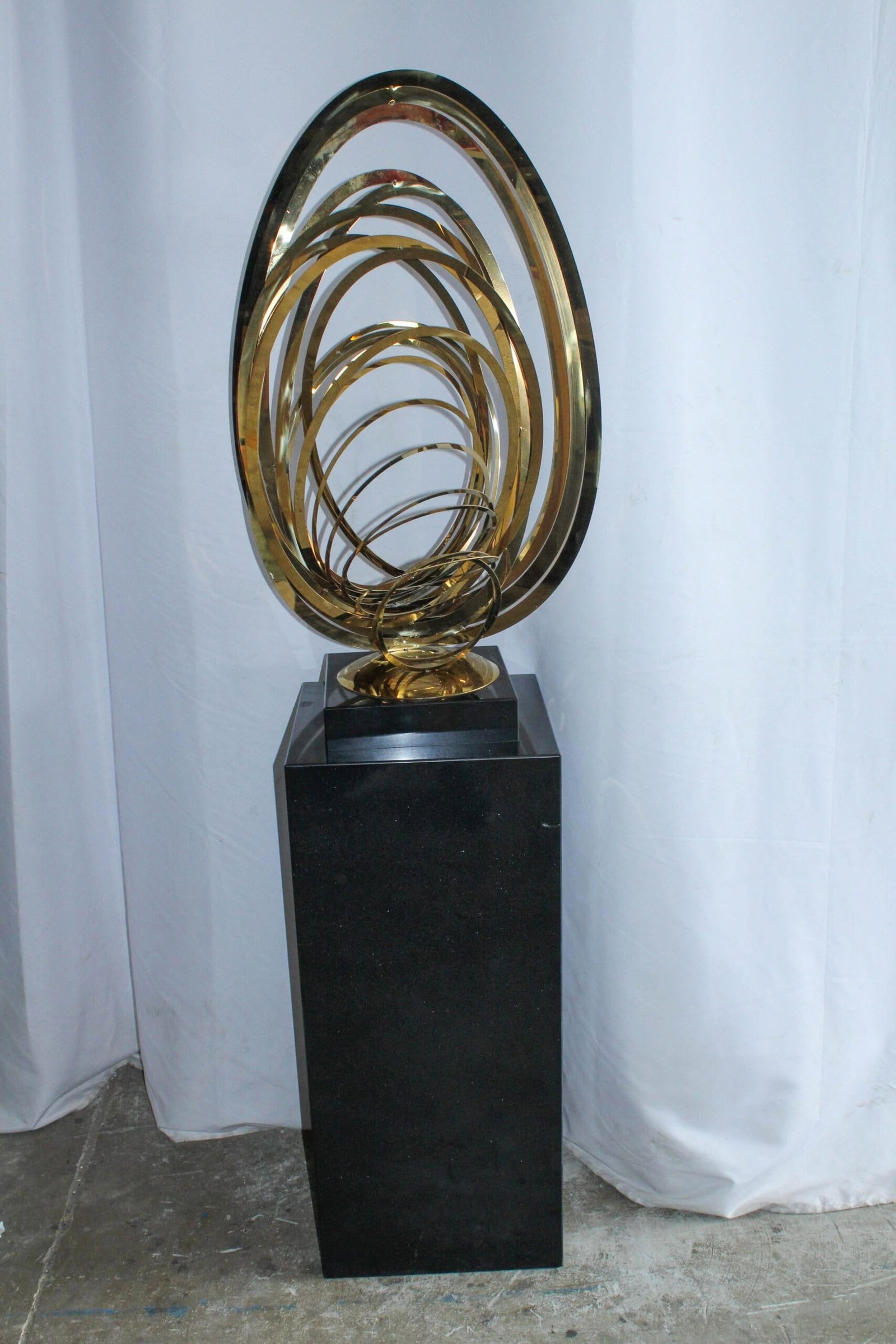 Modern Abstract Brass Sculpture with Black Pedestal Stand 18" x 14" x 67"H - 3