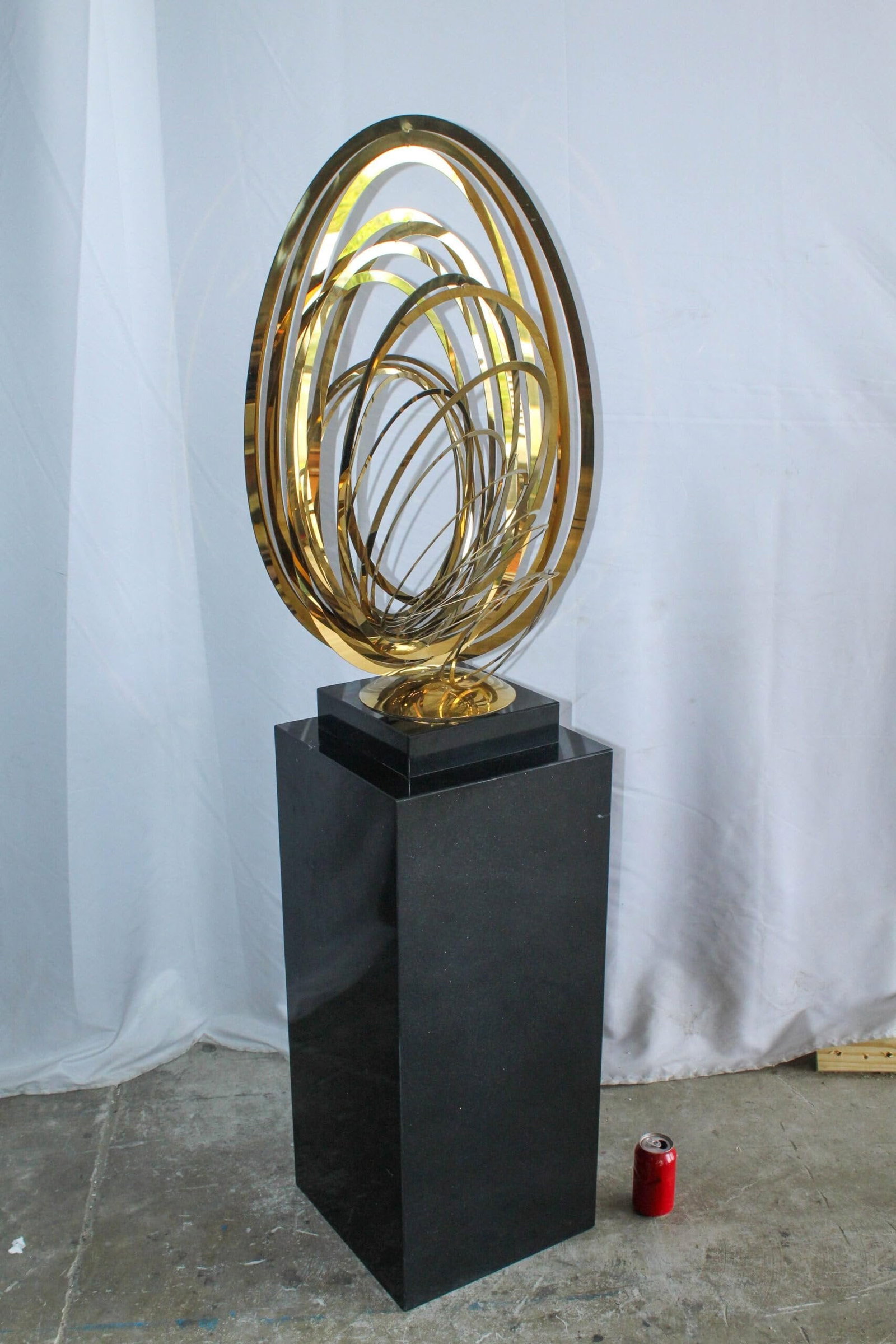 Modern Abstract Brass Sculpture with Black Pedestal Stand 18" x 14" x 67"H - 5