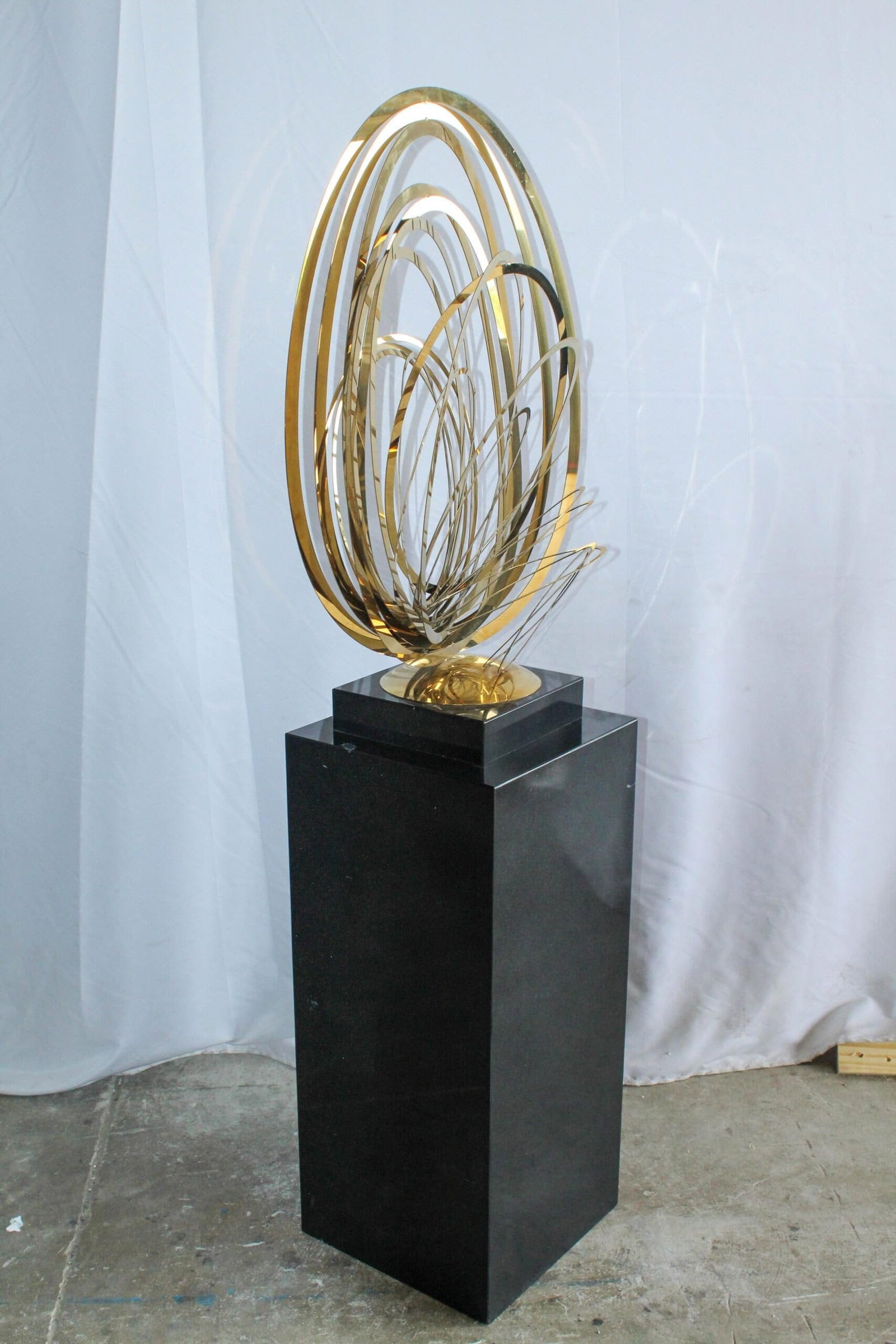 Modern Abstract Brass Sculpture with Black Pedestal Stand 18" x 14" x 67"H - 6