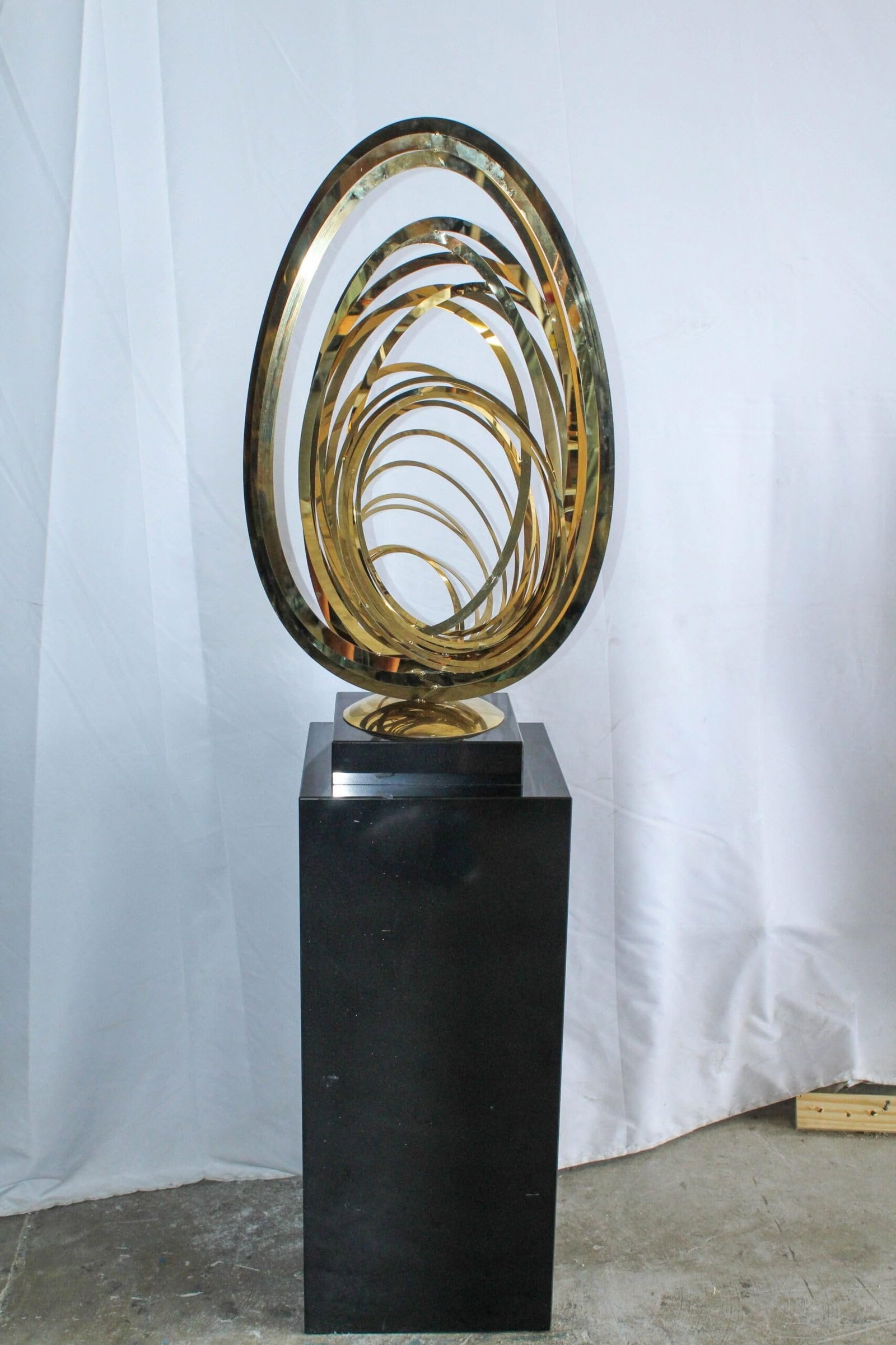 Modern Abstract Brass Sculpture with Black Pedestal Stand 18" x 14" x 67"H - 8