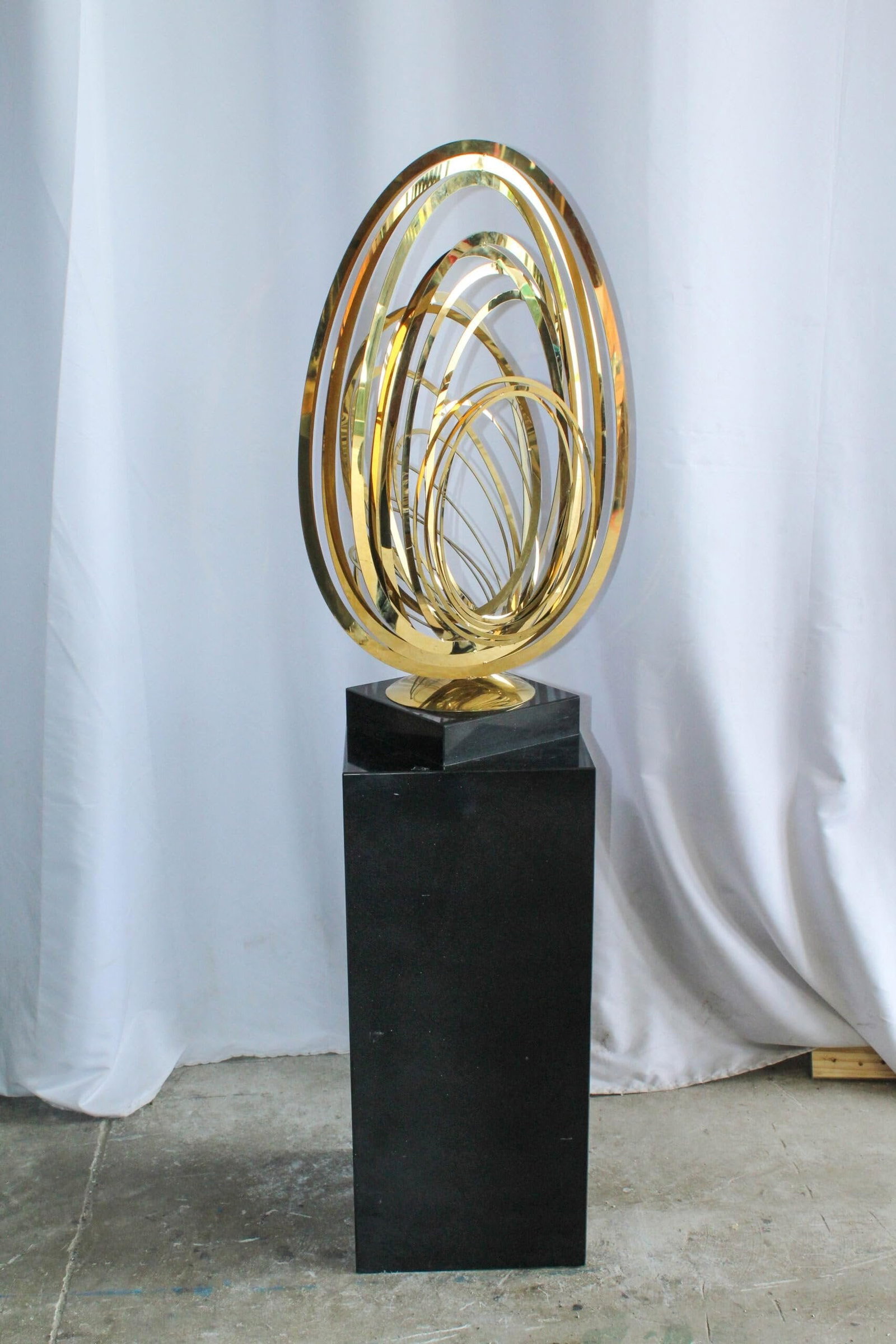 Modern Abstract Brass Sculpture with Black Pedestal Stand 18" x 14" x 67"H - 9